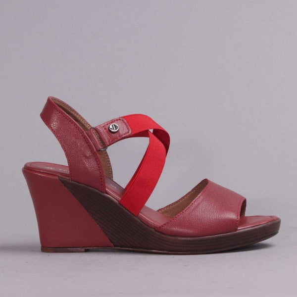 Crossover Wedge Sandal in Red 