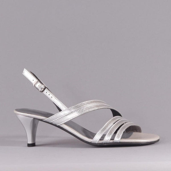 Mid Heel Slingback Sandal in Silver