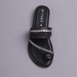 Diamanté Toe-loop Sandal in Black