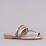 Diamanté Toe-loop Sandal in Gold