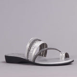 Diamanté Toe-loop Sandal in Silver