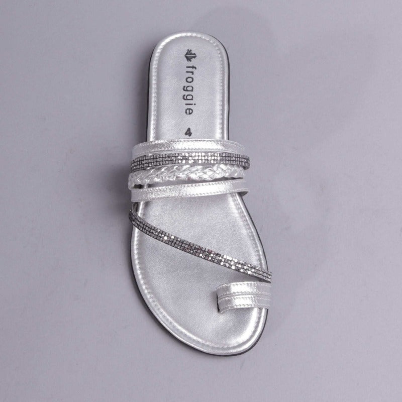 Diamanté Toe-loop Sandal in Silver