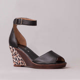 Wedge Sandal with Ankle Strap in Black 