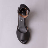 Wedge Sandal with Ankle Strap in Black 