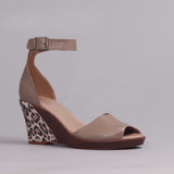 Wedge Sandals with Ankle Strap in Stone