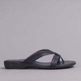 Crossover Flat Thong Sandal in Navy