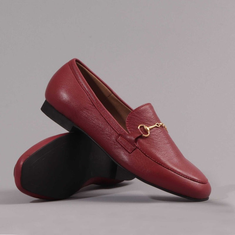 Loafer with Gold Trim in Red 