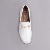 Froggie Closed Shoe with the Gold Trim in White