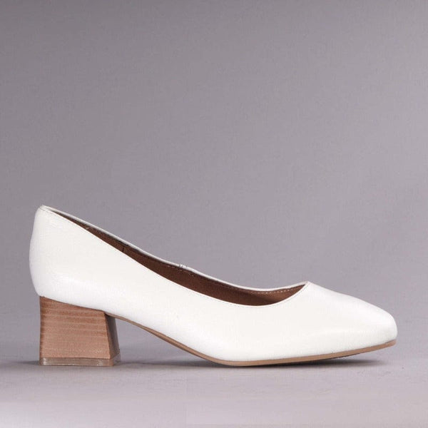 Block Heel Court Shoe in White