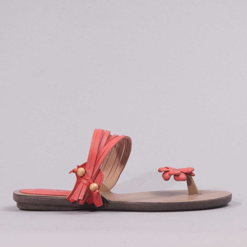 Flower and Strappy Sandal in Coral