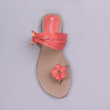 Flower and Strappy Sandal in Coral
