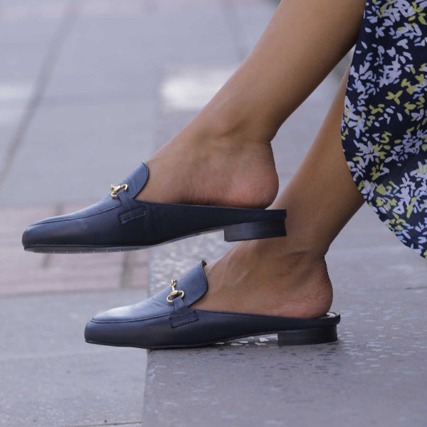 Froggie Shoes Shoes Mule with Gold Trim in Navy - 12450