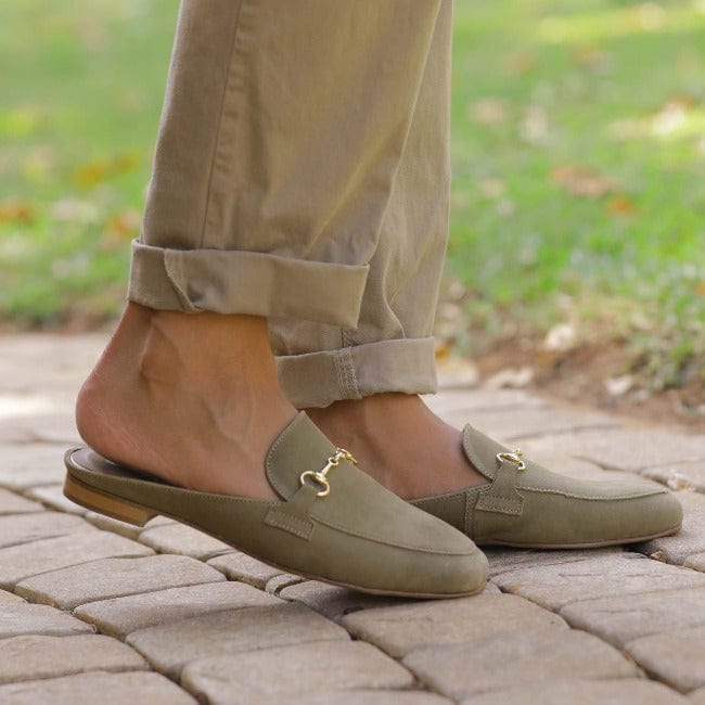 Froggie Shoes Shoes Mule with Gold Trim in Forest - 12450