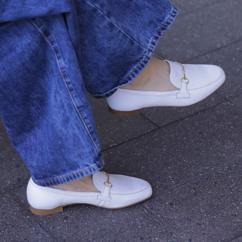 Loafer with Gold Trim in White