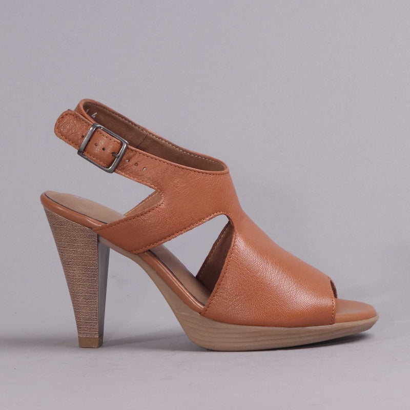 Peep-toe High Heel Sandal in Tan - 12417